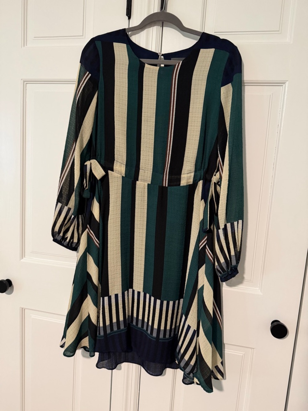 Anthropologie Sunday in Brooklyn Green Navy Black Striped Long Sleeve Dress